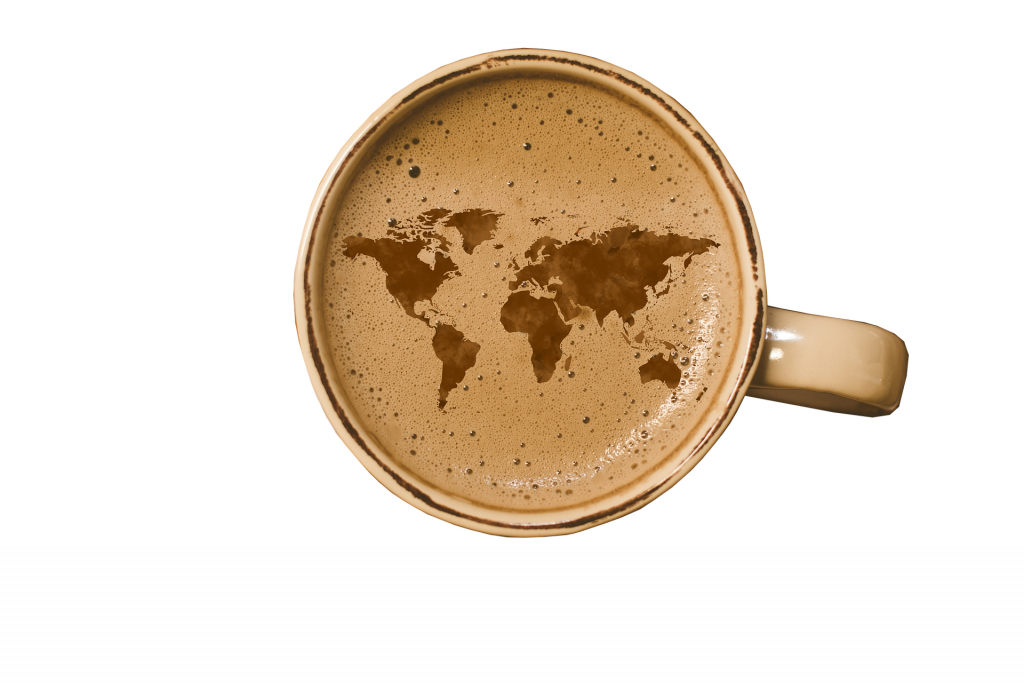 Die Weltkarte in zufälligem Kaffeeschaum.
